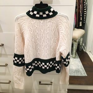 Cream Cable Sweater w/ Check Pattern